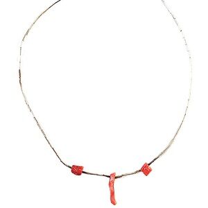 Native American Vintage CORAL Liquid Sterling Silver Necklace 925